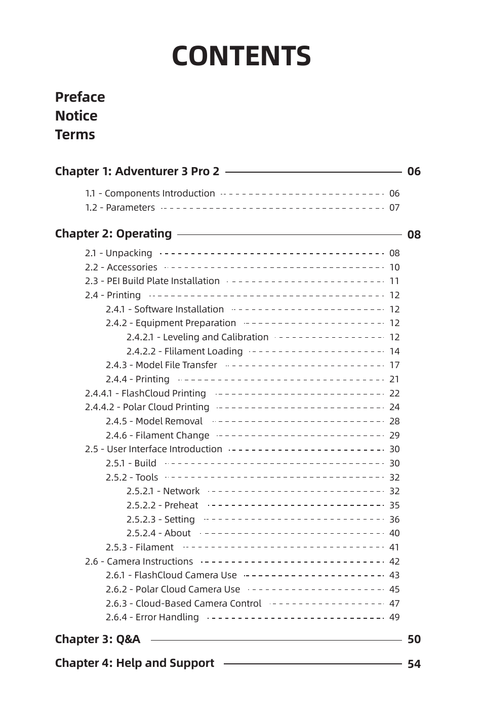 FlashForge Adventurer 3 Pro 2 3D Printer User Manual | Page 3 / 58