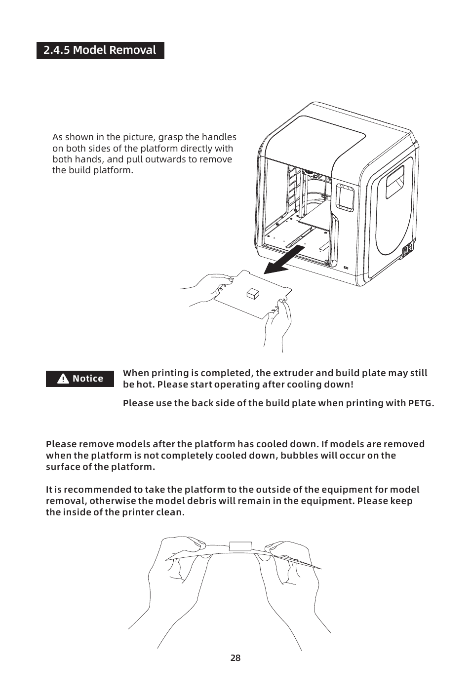 5 model removal | FlashForge Adventurer 3 Pro 2 3D Printer User Manual | Page 31 / 58