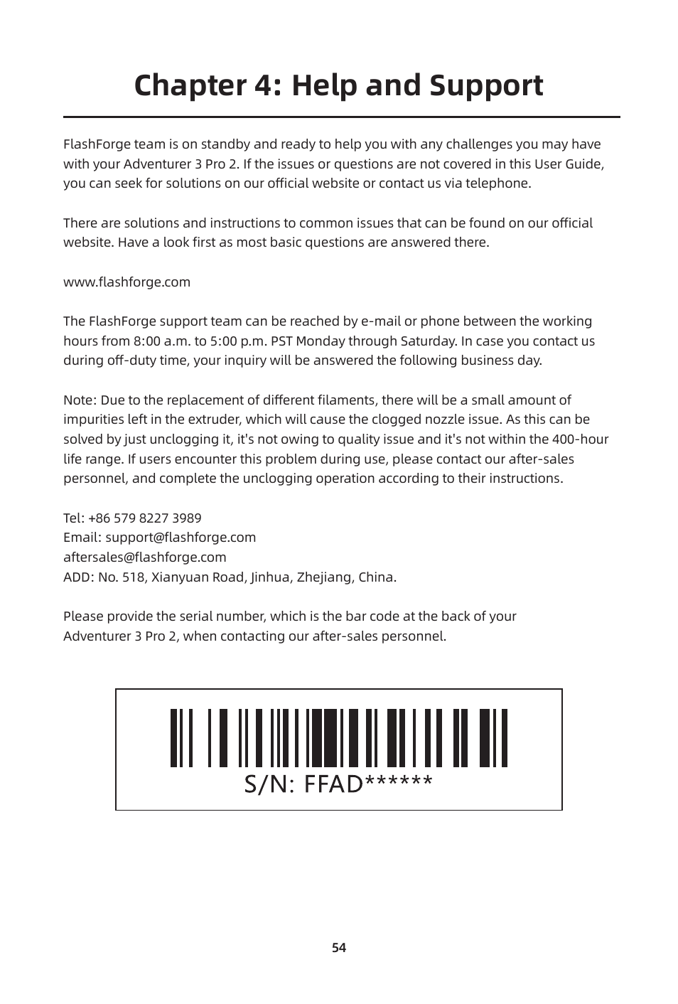 Chapter 4: help and support | FlashForge Adventurer 3 Pro 2 3D Printer User Manual | Page 57 / 58