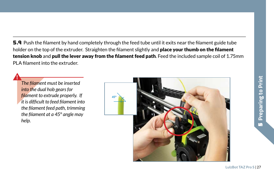 Preparing to print | LulzBot TAZ Pro S 3D Printer User Manual | Page 29 / 48