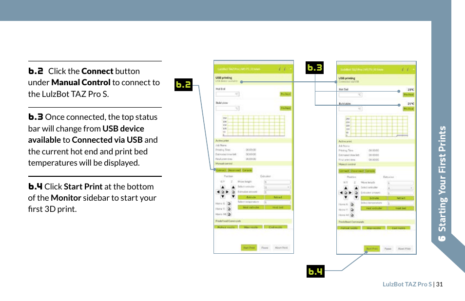 Starting y our first prints | LulzBot TAZ Pro S 3D Printer User Manual | Page 33 / 48