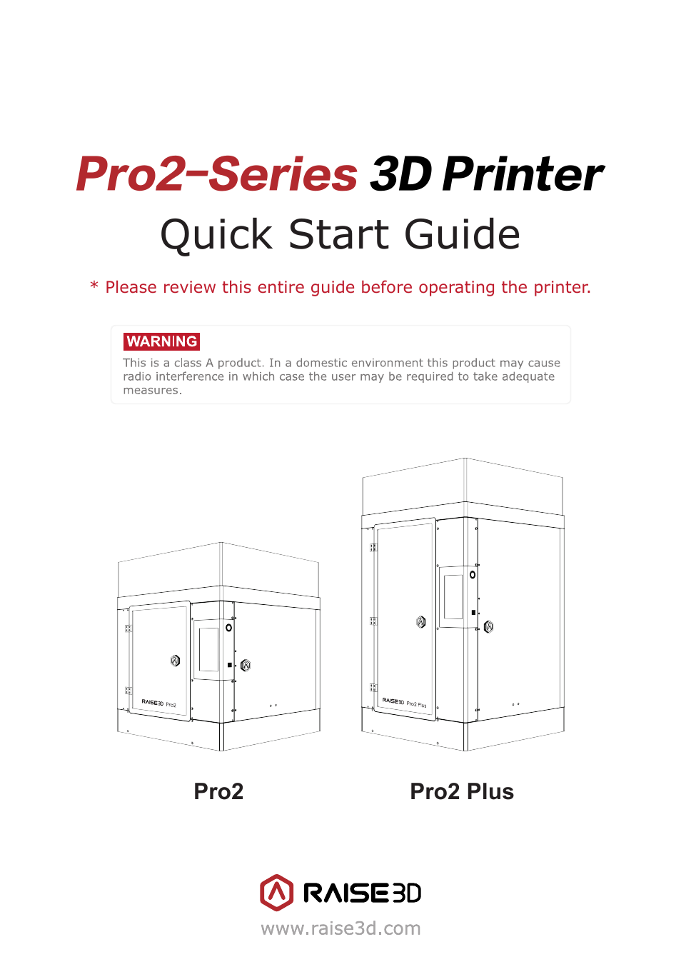 Raise 3D Pro2 Plus Large Format 3D Printer User Manual | 31 pages