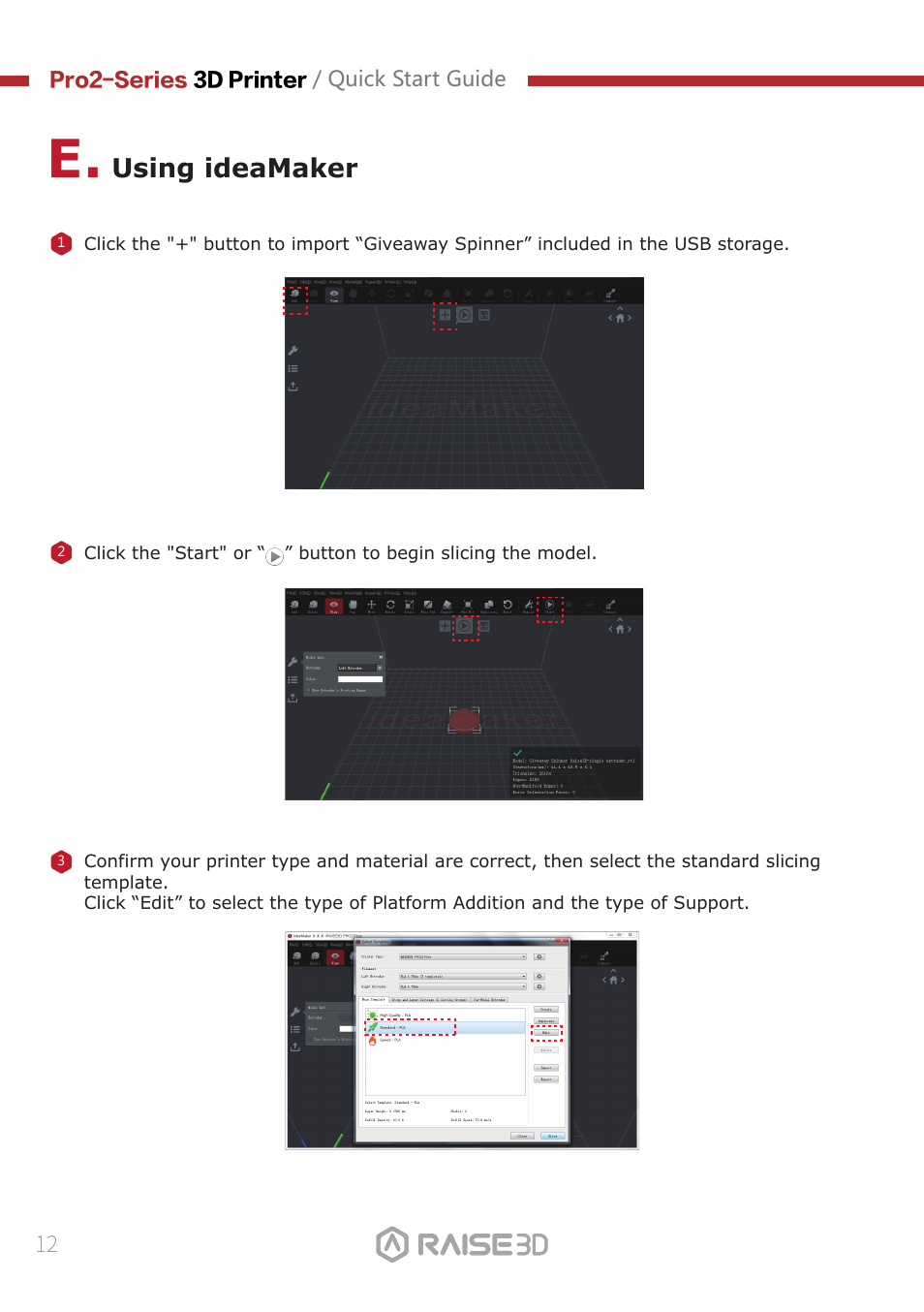 Using ideamaker | Raise 3D Pro2 Plus Large Format 3D Printer User Manual | Page 14 / 31
