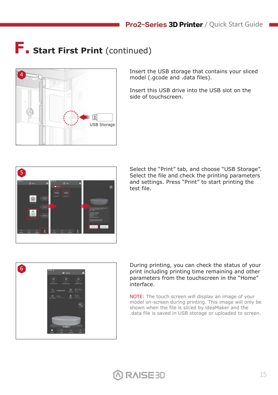 Start first print (continued) | Raise 3D Pro2 Plus Large Format 3D Printer User Manual | Page 17 / 31