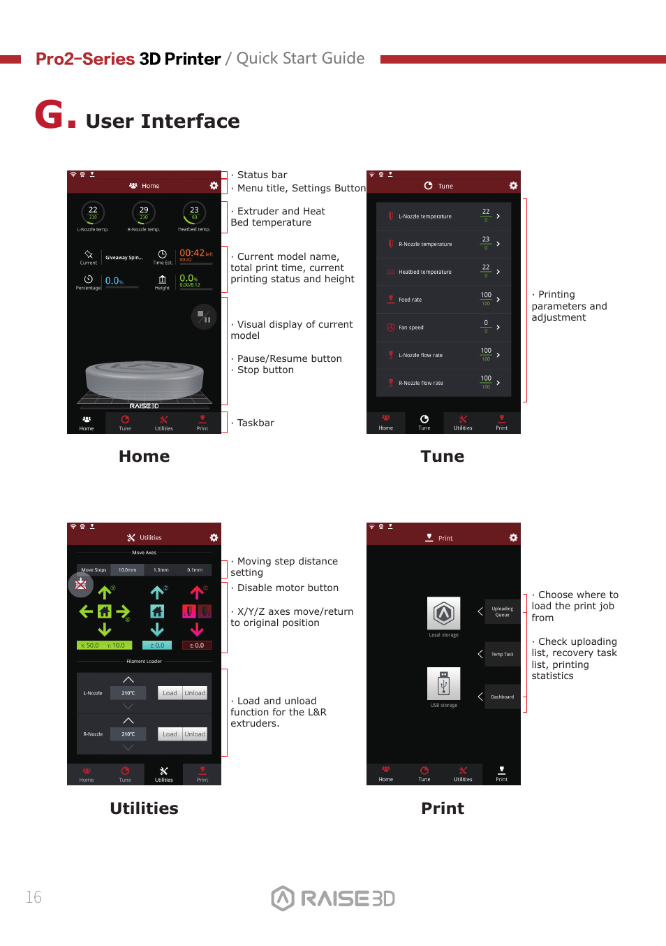 User interface | Raise 3D Pro2 Plus Large Format 3D Printer User Manual | Page 18 / 31