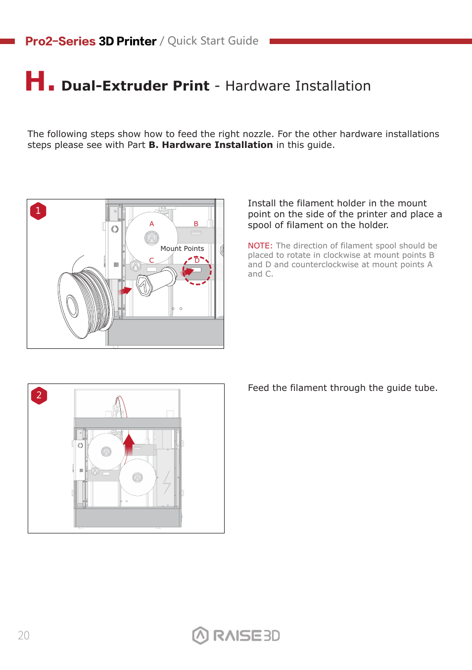 Dual-extruder print - hardware installation | Raise 3D Pro2 Plus Large Format 3D Printer User Manual | Page 22 / 31