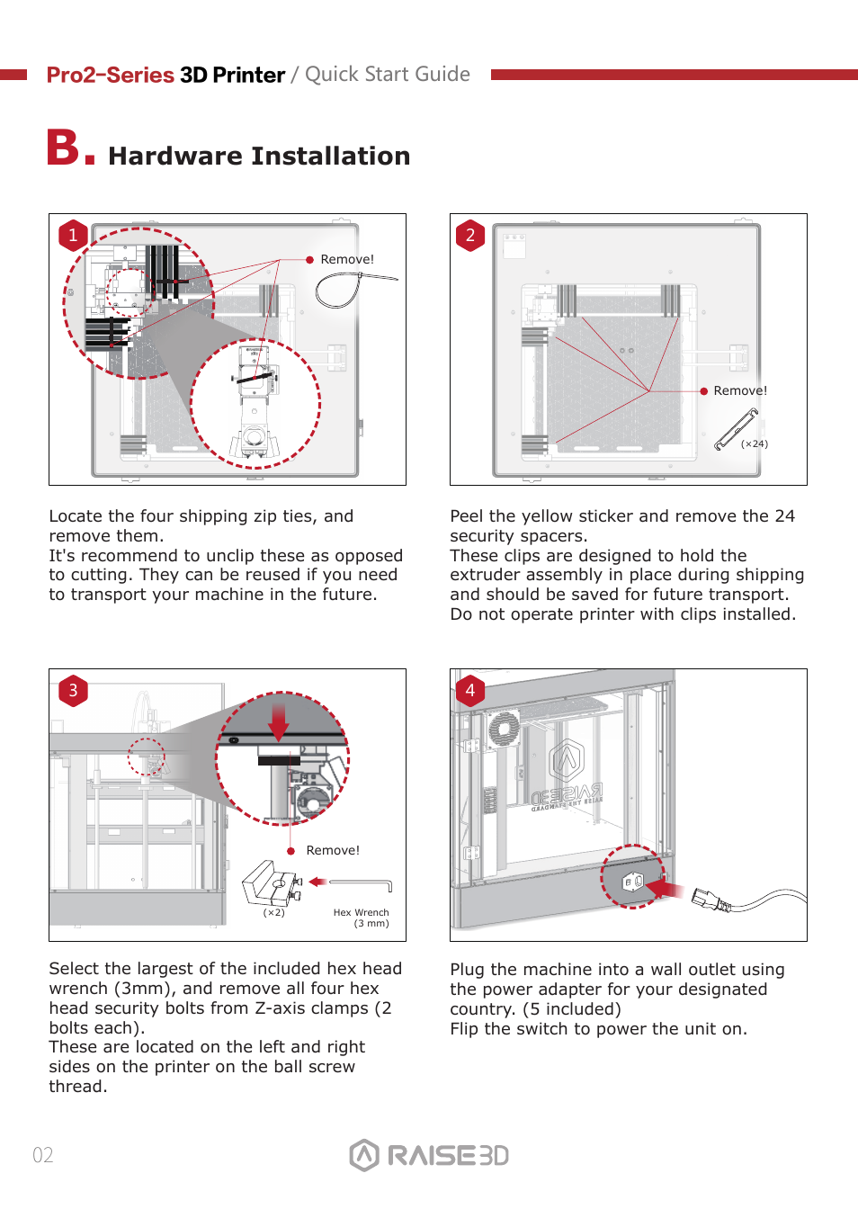 Hardware installation | Raise 3D Pro2 Plus Large Format 3D Printer User Manual | Page 4 / 31