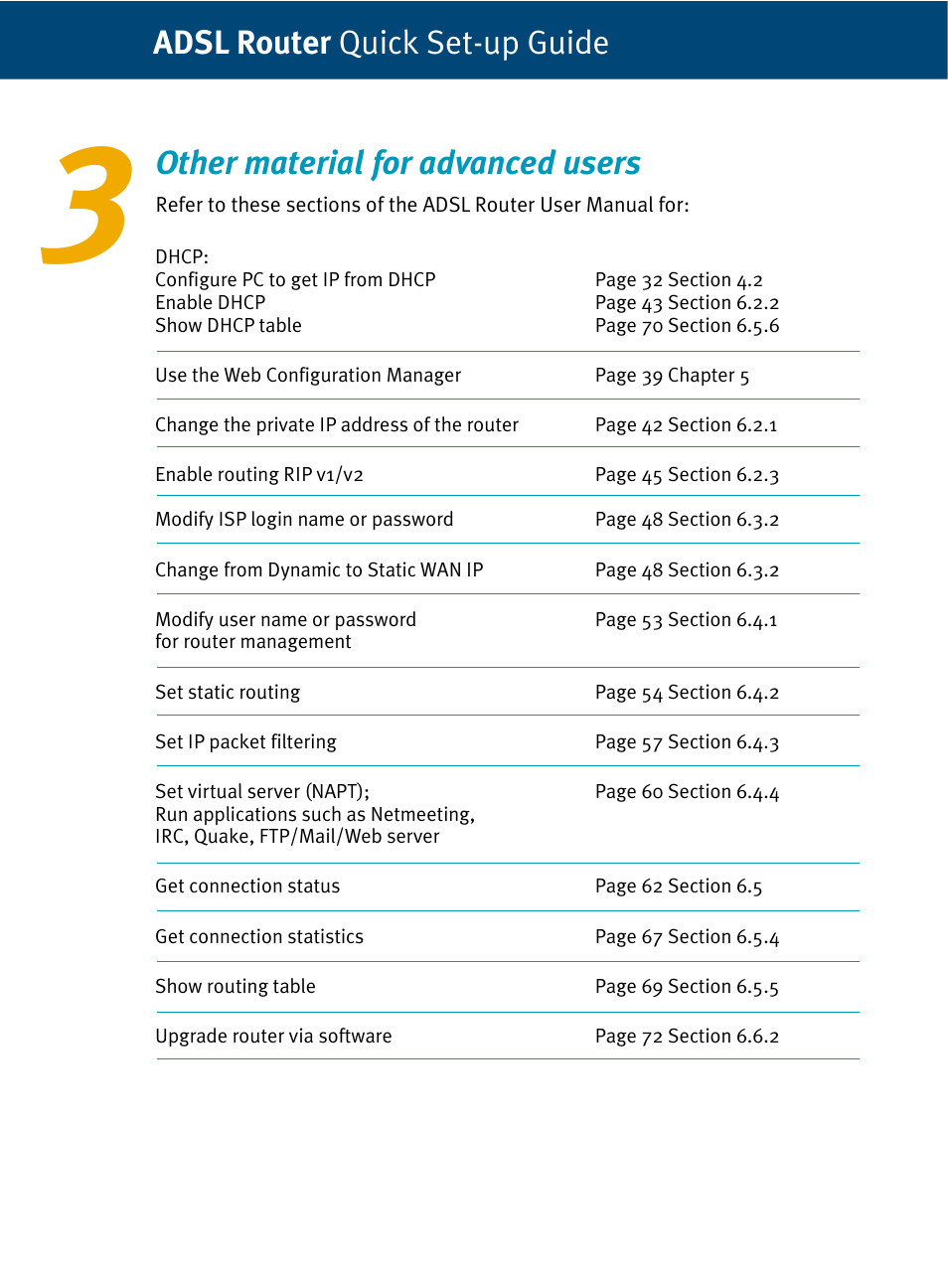 Other material for advanced users, Adsl router quick set-up guide | Dynalink RTA210 User Manual | Page 9 / 14