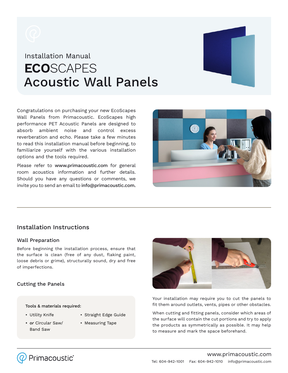 Primacoustic EcoScapes Beveled Acoustic Wall Panels (Cherry, 24 x 12 x 1", 12-Pack ) User Manual | 4 pages