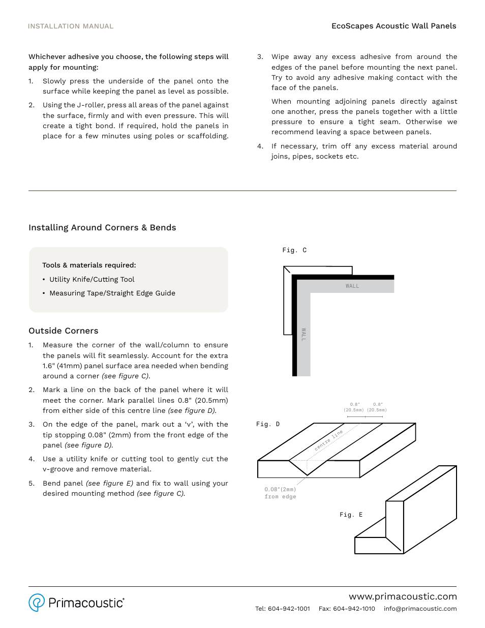 Installing around corners & bends outside corners | Primacoustic EcoScapes Beveled Acoustic Wall Panels (Cherry, 24 x 12 x 1", 12-Pack ) User Manual | Page 3 / 4