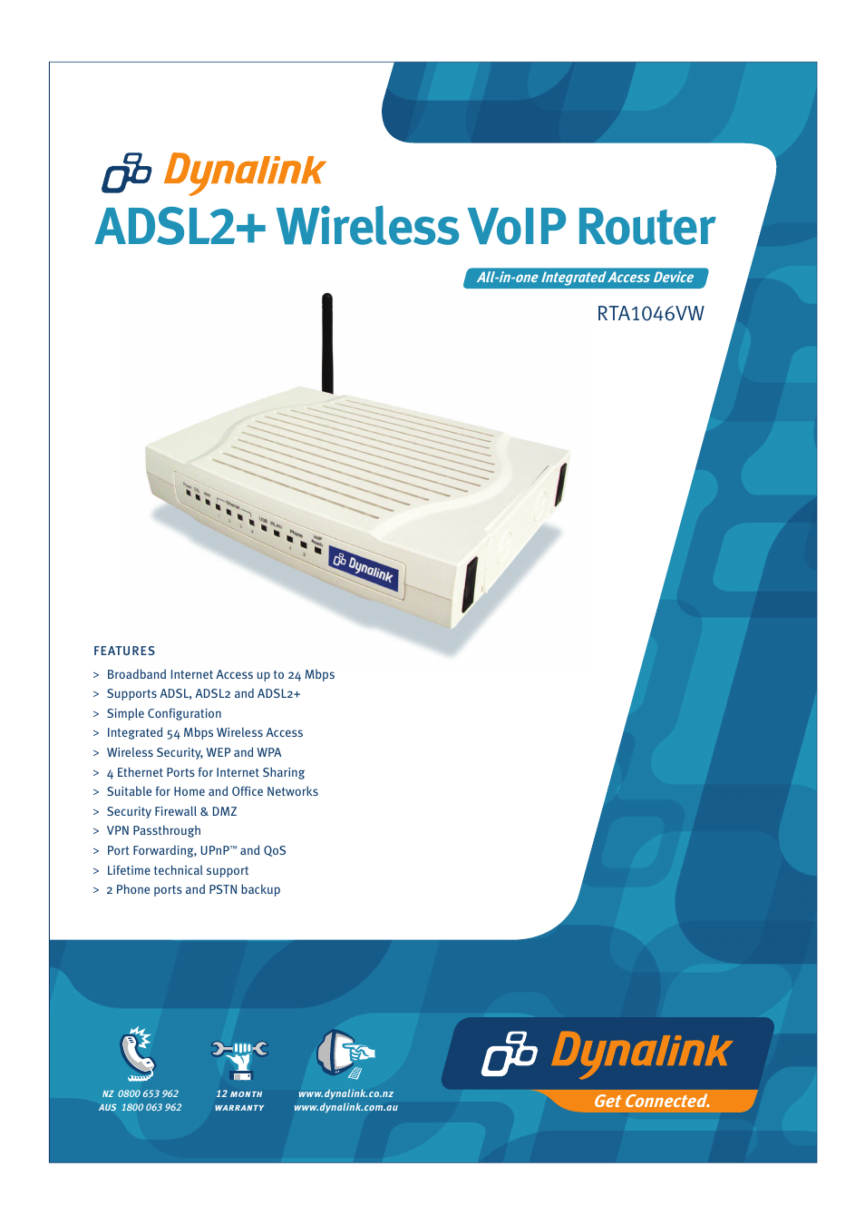 Dynalink ADSL2+ Wireless VoIP Router RTA1046VW User Manual | 3 pages