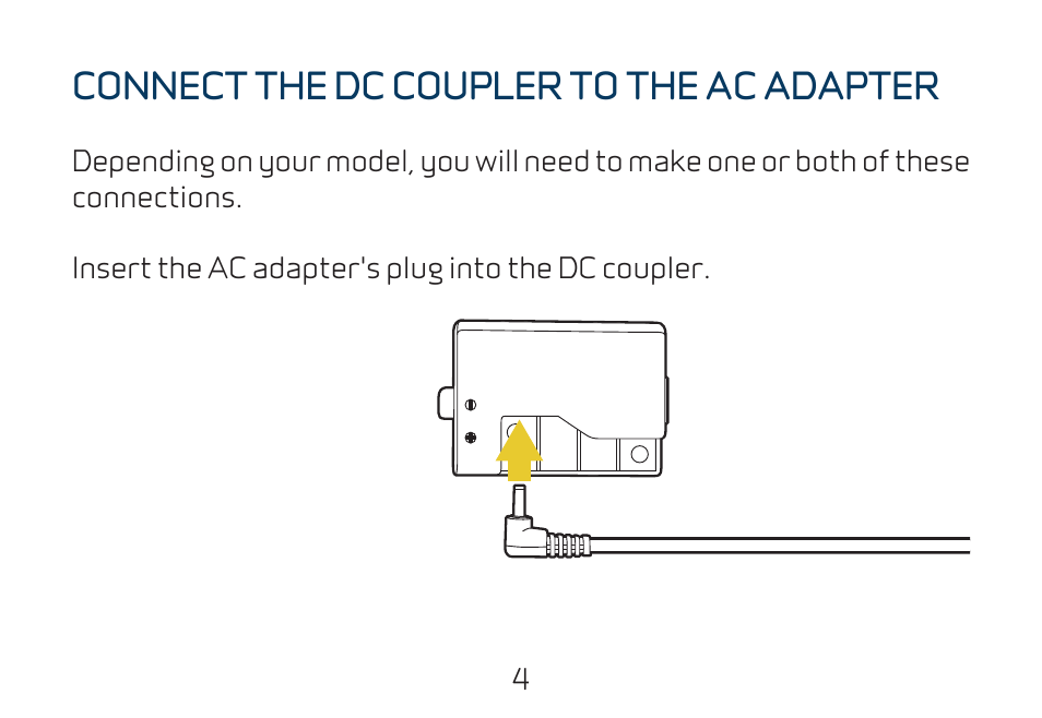 Connect the dc coupler to the ac adapter | Watson CBA-C1 AC Adapter and DC Coupler Replaces LP-E6N Battery User Manual | Page 4 / 8