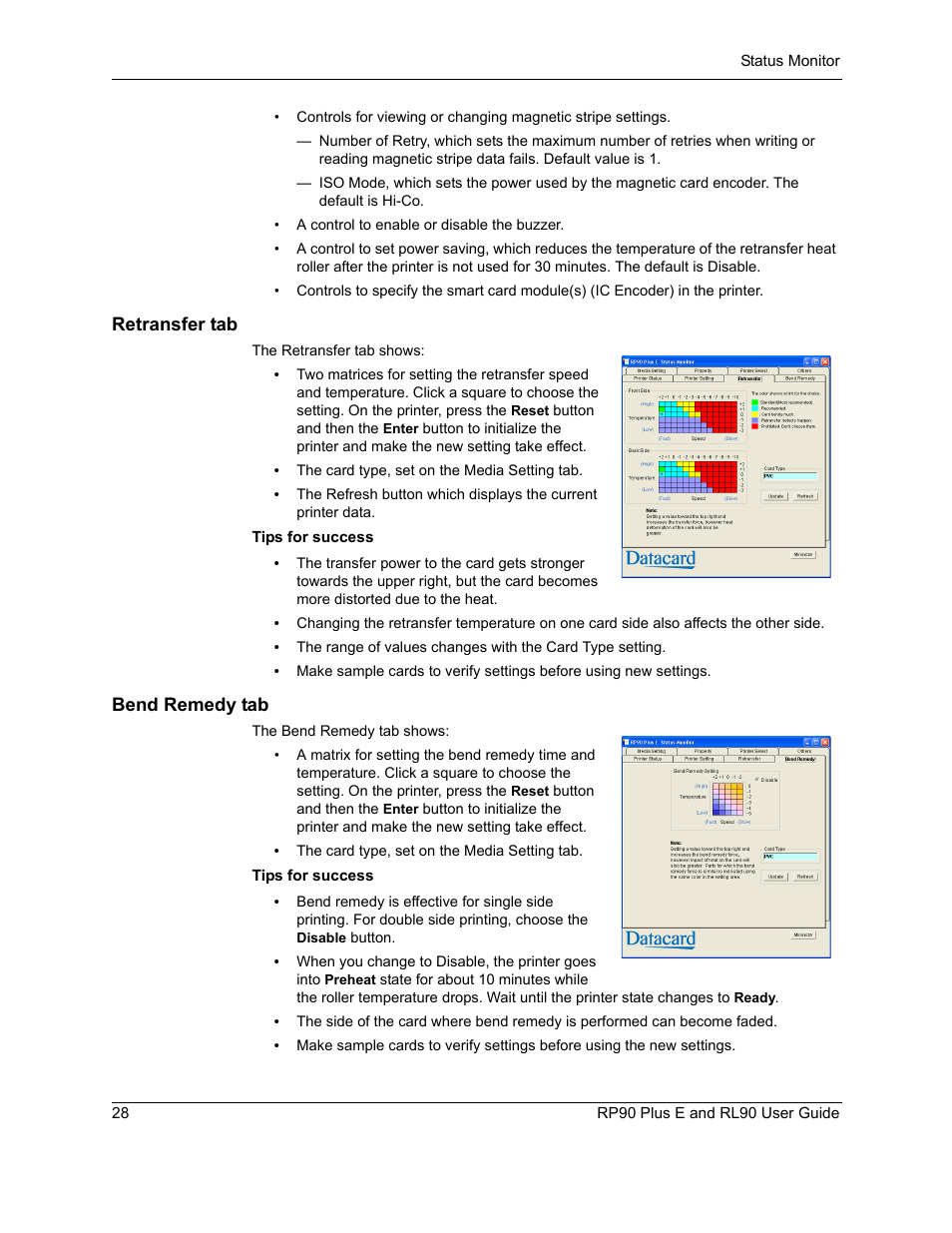 Retransfer tab, Bend remedy tab, Retransfer tab bend remedy tab | Datacard Group RL90 User Manual | Page 34 / 89