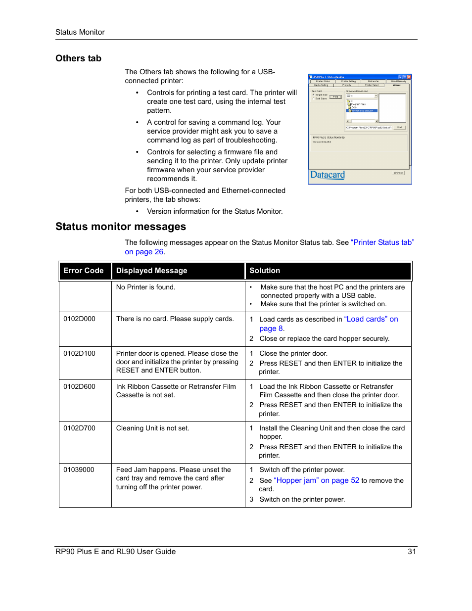 Others tab, Status monitor messages | Datacard Group RL90 User Manual | Page 37 / 89