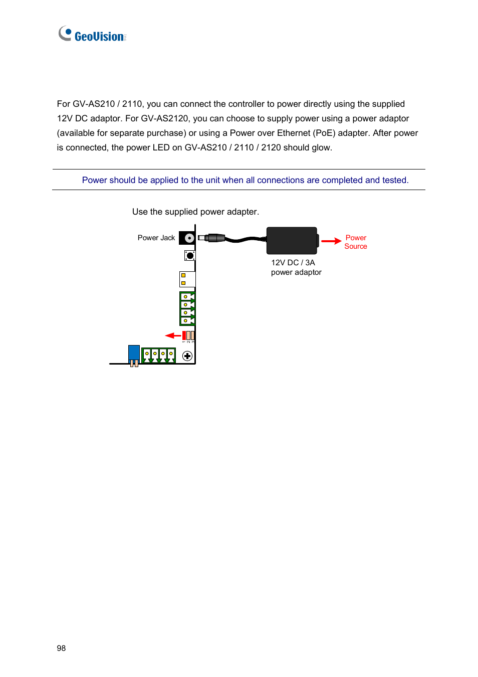 5 connecting the power | GeoVision GV-AS2120 IP Control Panel User Manual | Page 100 / 230