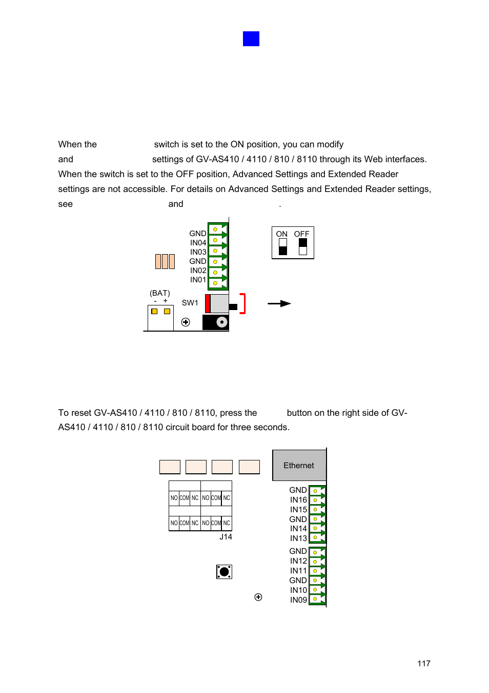 3 other settings, 1 web setting switch, 2 resetting the gv-as410 / 4110 / 810 / 8110 | GeoVision GV-AS2120 IP Control Panel User Manual | Page 119 / 230