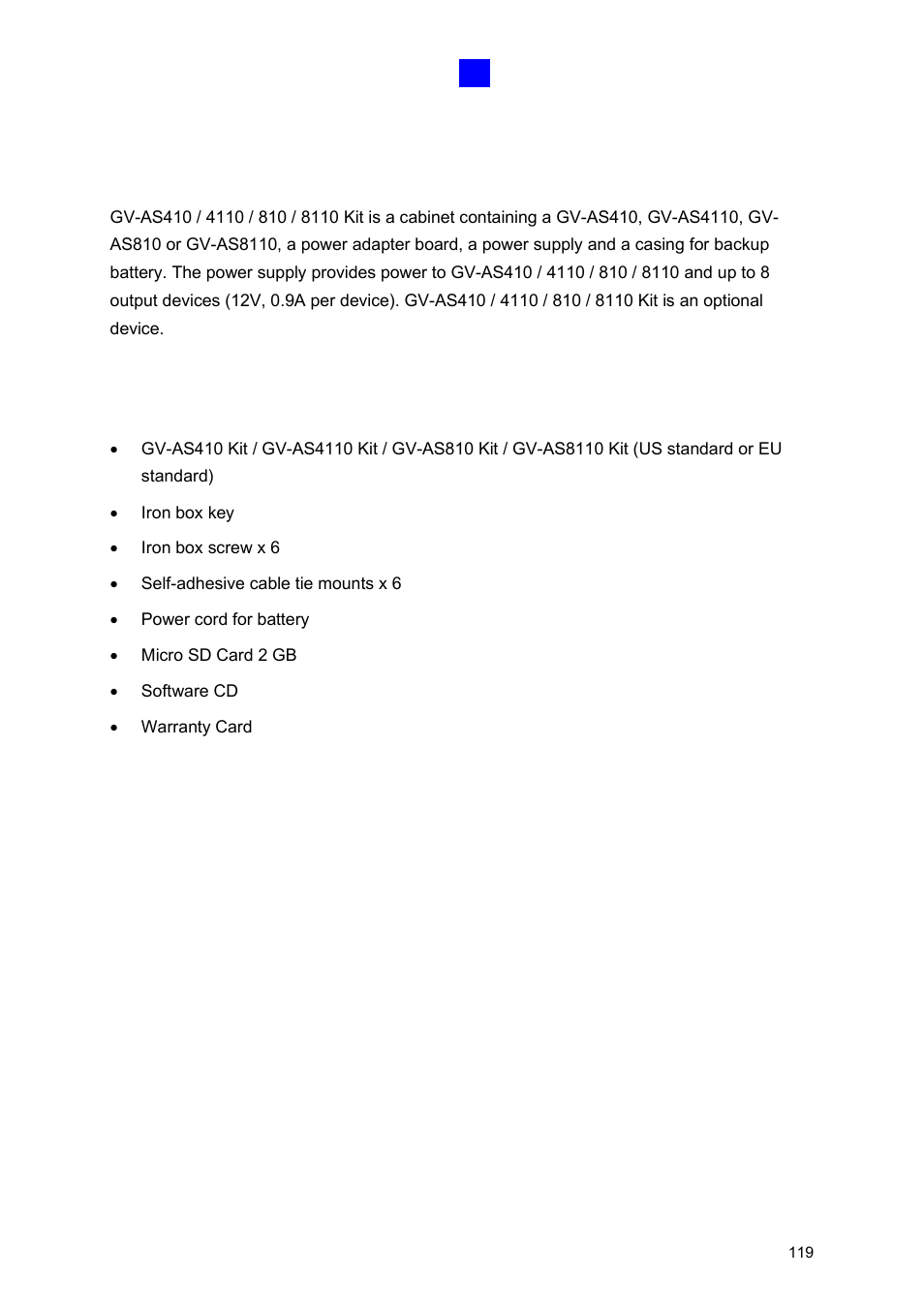 4 gv-as410 / 4110 / 810 / 8110 kit (optional), 1 packing list | GeoVision GV-AS2120 IP Control Panel User Manual | Page 121 / 230