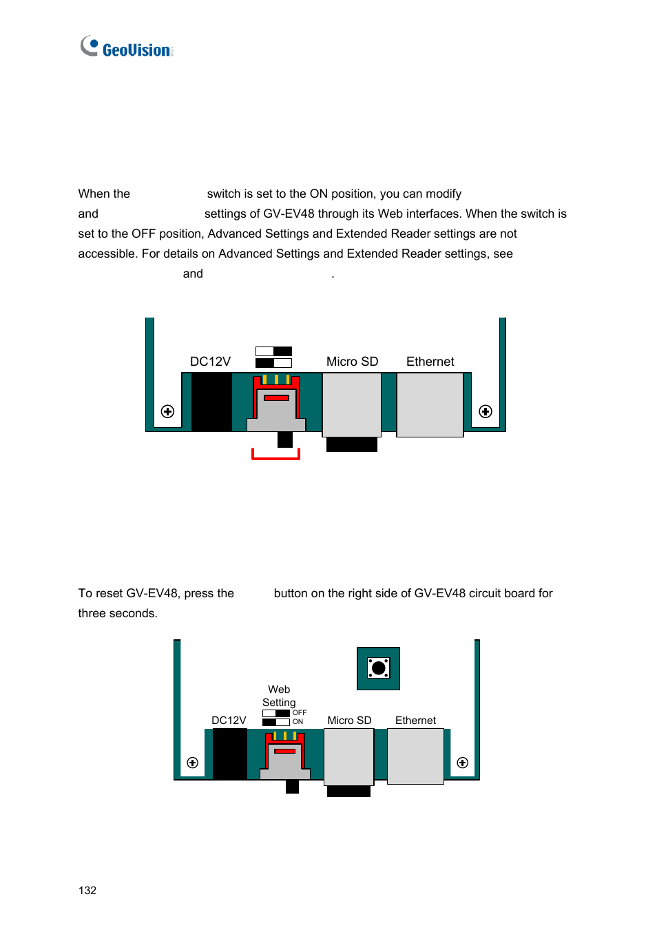 3 other settings, 1 web setting switch, 2 resetting the gv-ev48 | GeoVision GV-AS2120 IP Control Panel User Manual | Page 134 / 230