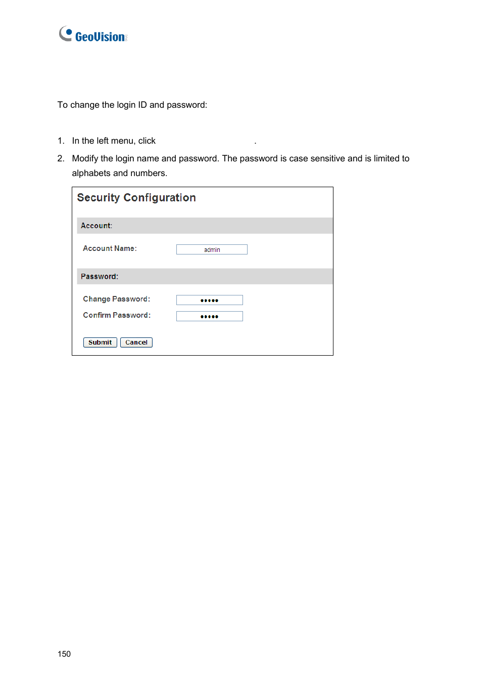 3 changing login id and password | GeoVision GV-AS2120 IP Control Panel User Manual | Page 152 / 230