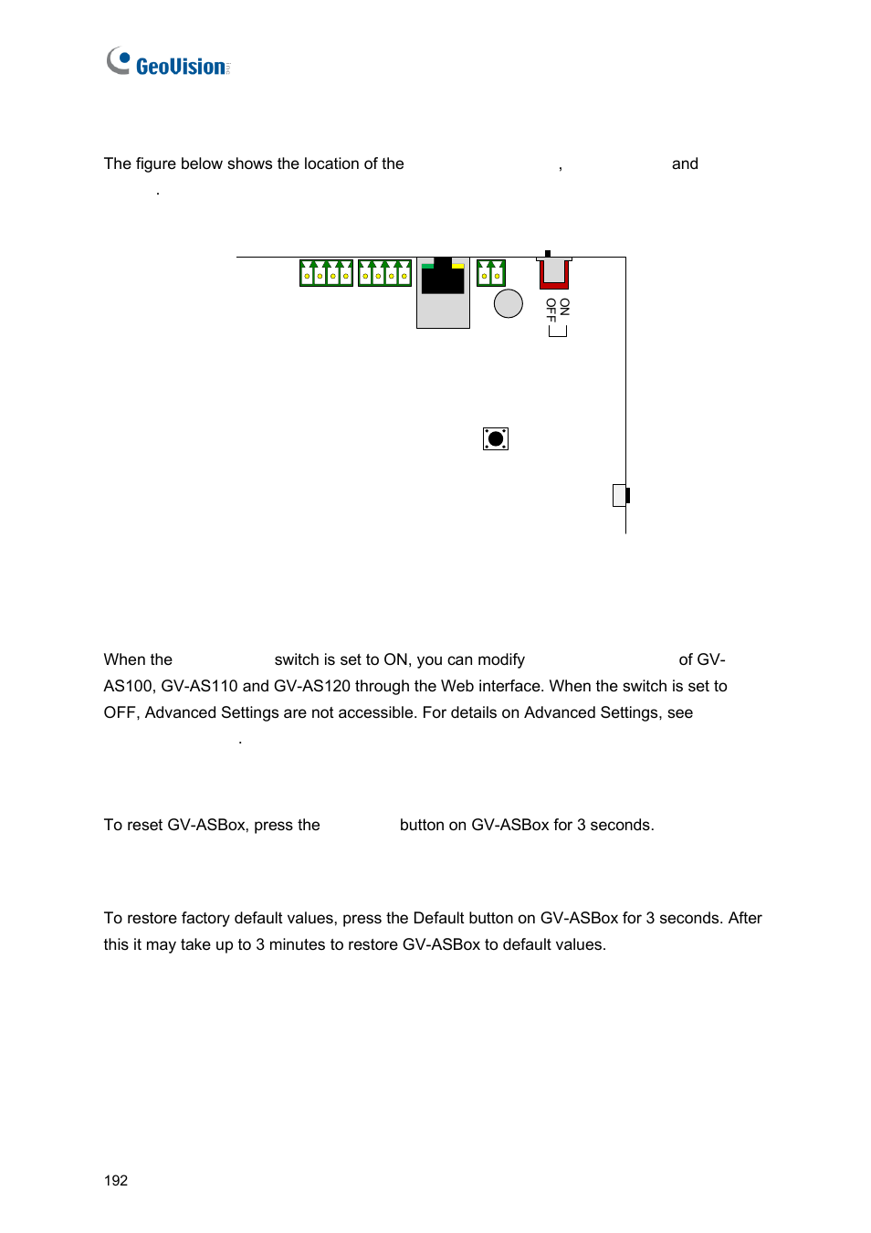 G other settings, G.a web setting switch, G.b resetting the gv-asbox | G.c restoring factory defaults | GeoVision GV-AS2120 IP Control Panel User Manual | Page 194 / 230