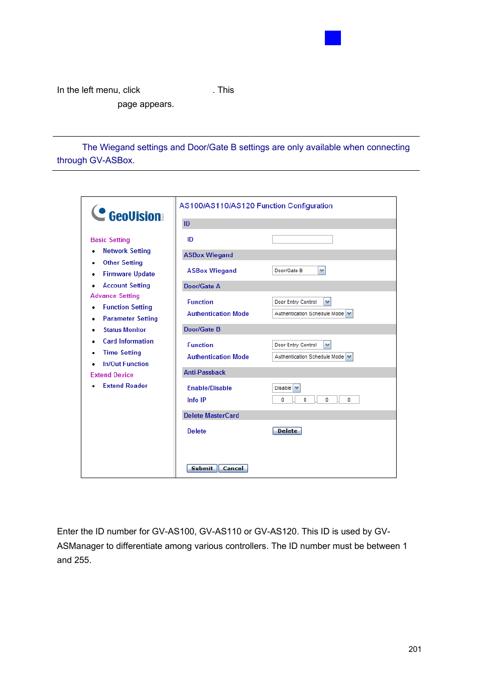 A function setting | GeoVision GV-AS2120 IP Control Panel User Manual | Page 203 / 230