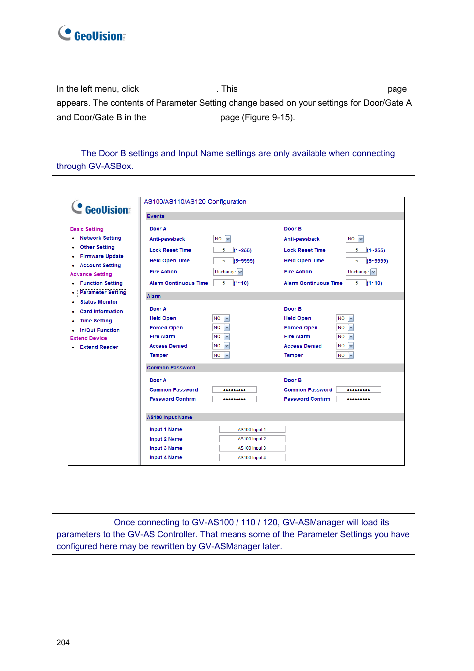 B parameter setting | GeoVision GV-AS2120 IP Control Panel User Manual | Page 206 / 230