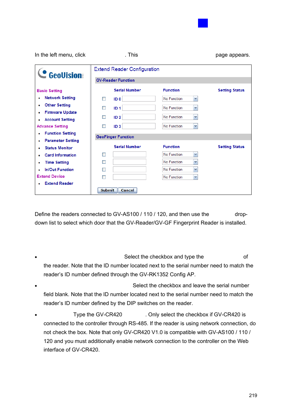 G extended reader | GeoVision GV-AS2120 IP Control Panel User Manual | Page 221 / 230