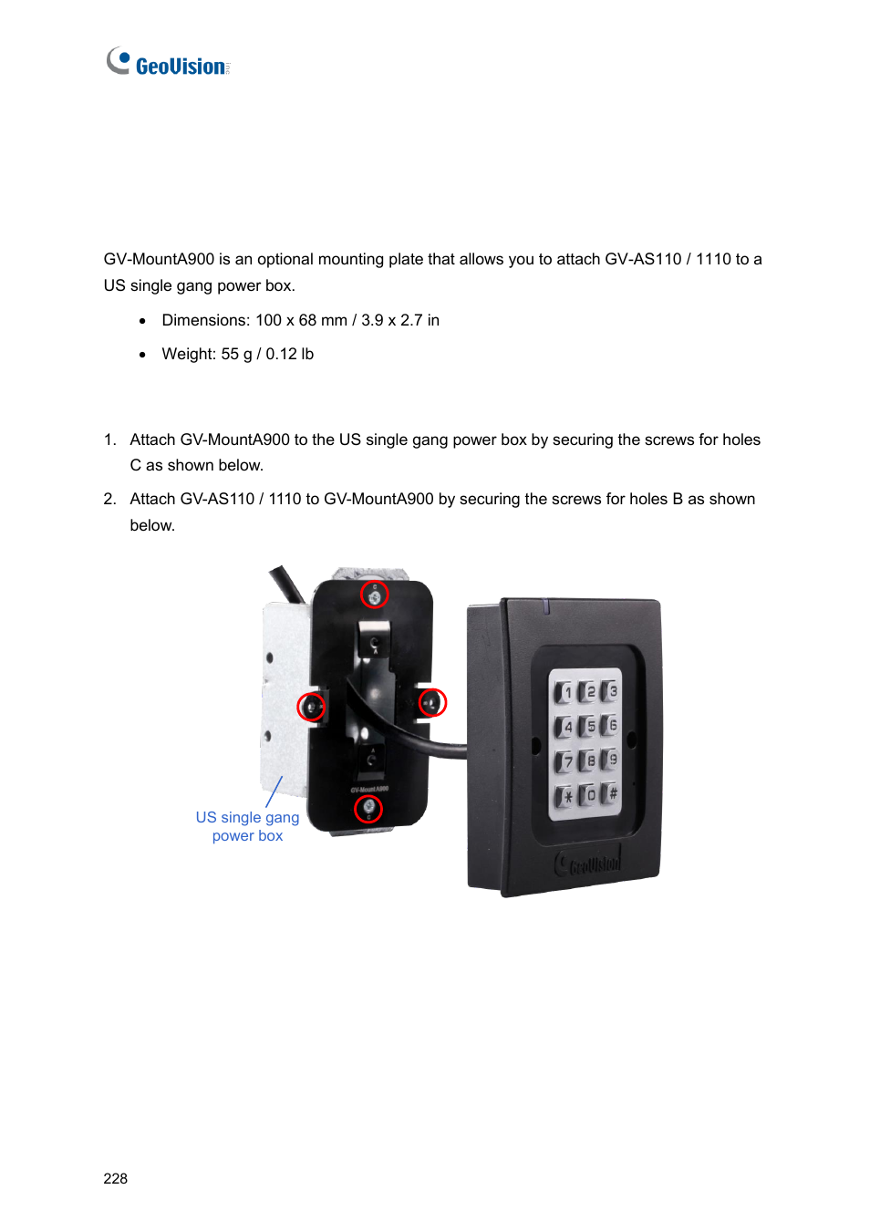 A. gv-mounta900 for gv-as110 / 1110 (optional) | GeoVision GV-AS2120 IP Control Panel User Manual | Page 230 / 230