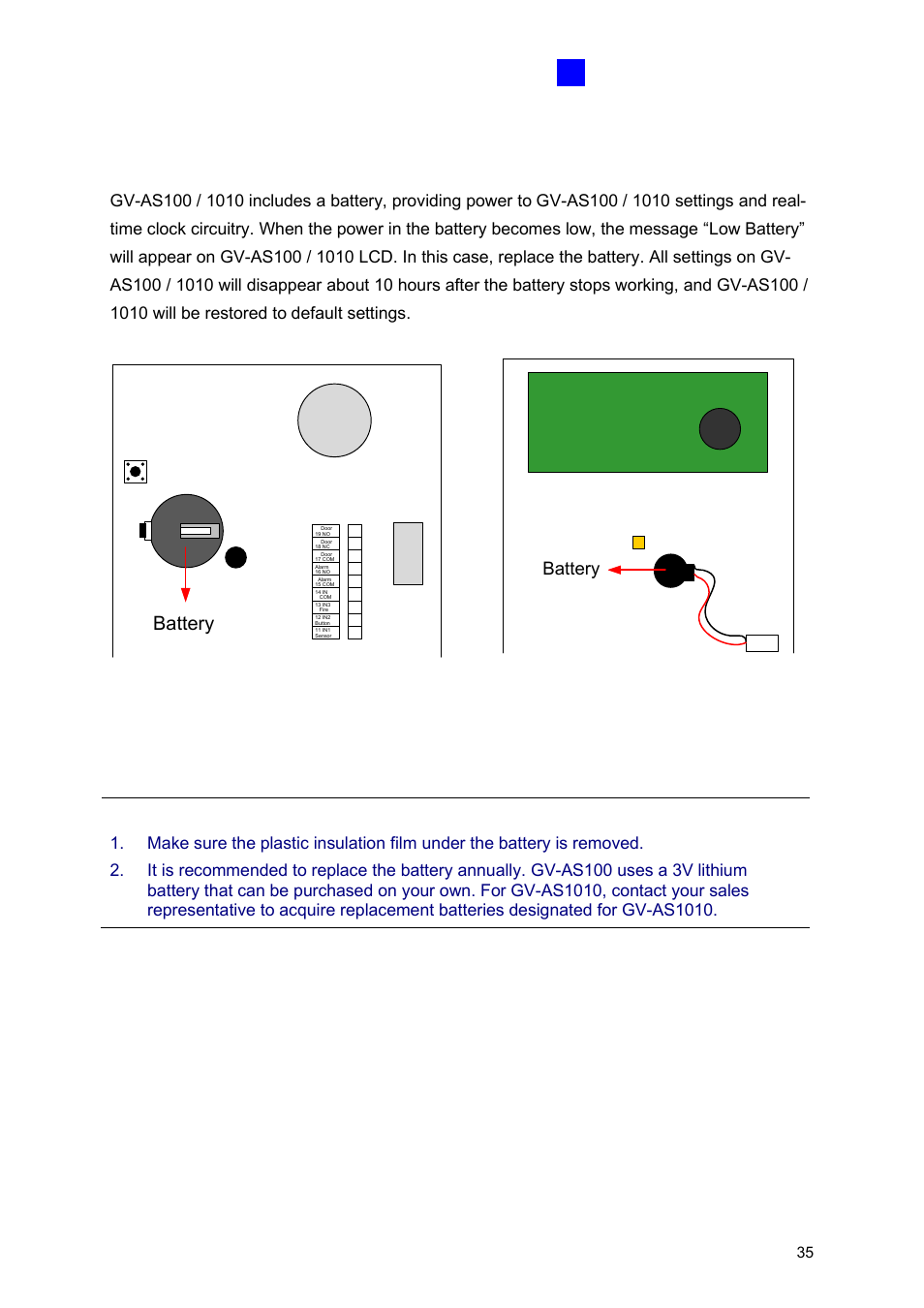 6 fitting the battery, Battery | GeoVision GV-AS2120 IP Control Panel User Manual | Page 37 / 230