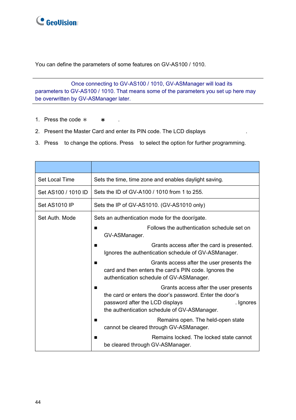 5 setting parameters | GeoVision GV-AS2120 IP Control Panel User Manual | Page 46 / 230