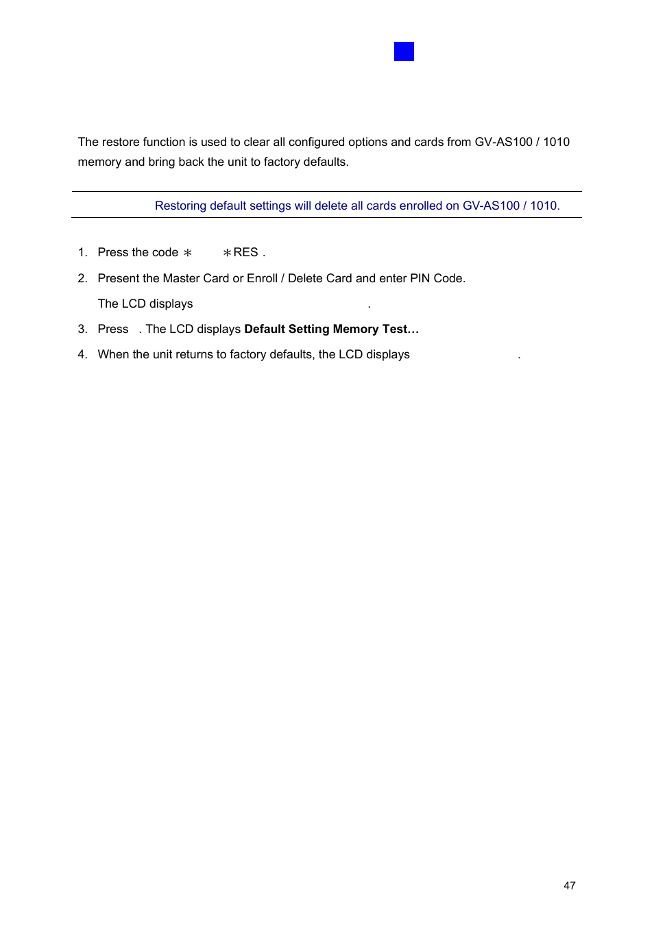 7 restoring factory defaults | GeoVision GV-AS2120 IP Control Panel User Manual | Page 49 / 230