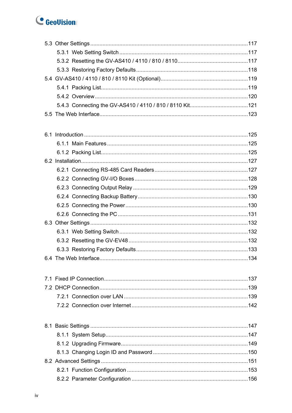 GeoVision GV-AS2120 IP Control Panel User Manual | Page 6 / 230