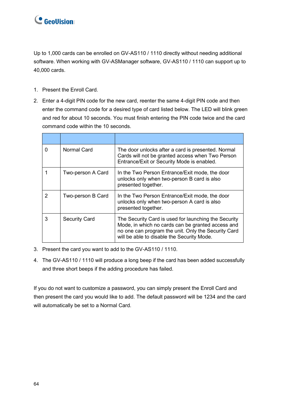 A adding a card | GeoVision GV-AS2120 IP Control Panel User Manual | Page 66 / 230