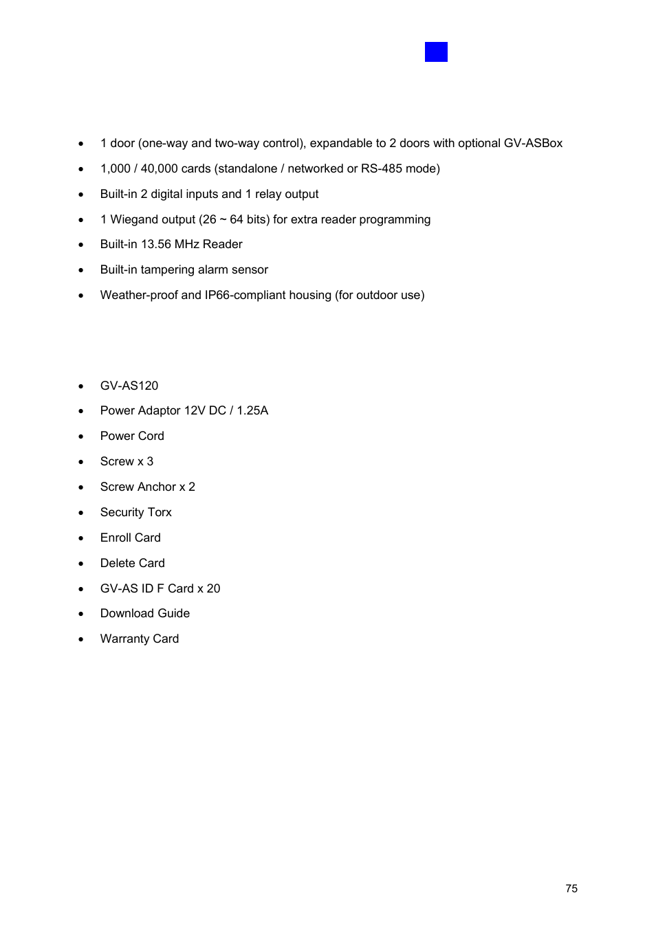 1 main features, 2 packing list | GeoVision GV-AS2120 IP Control Panel User Manual | Page 77 / 230