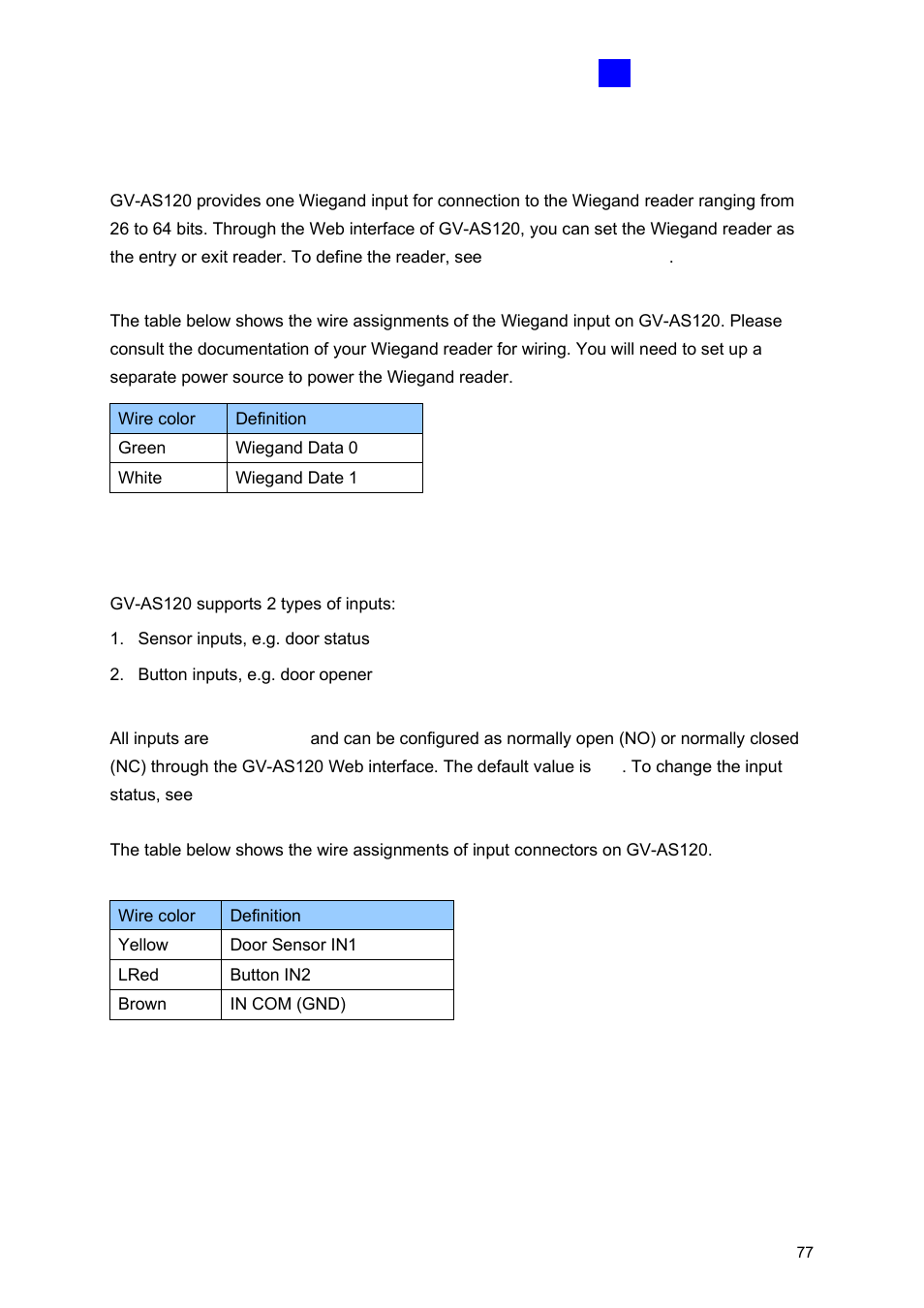 1 connecting a wiegand reader, 2 connecting input devices | GeoVision GV-AS2120 IP Control Panel User Manual | Page 79 / 230