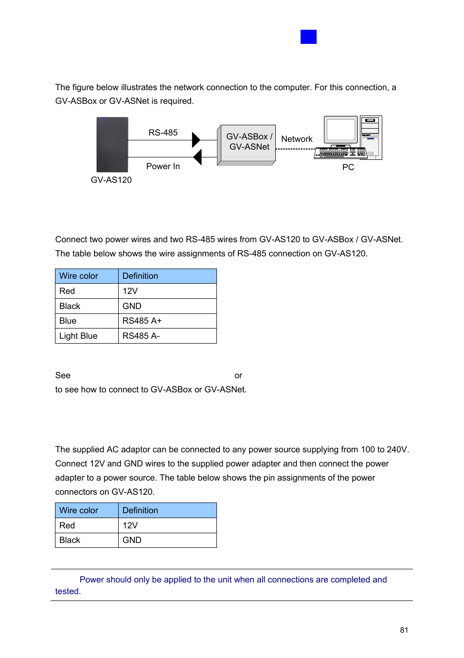 B network connection, 5 connecting the power | GeoVision GV-AS2120 IP Control Panel User Manual | Page 83 / 230