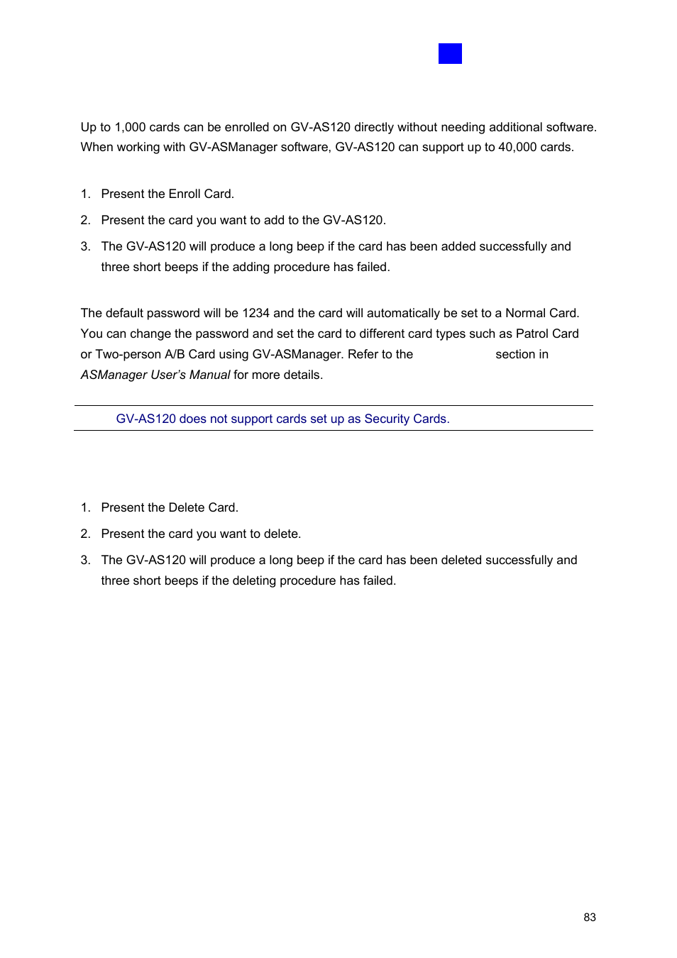 A adding a card, B deleting a card | GeoVision GV-AS2120 IP Control Panel User Manual | Page 85 / 230