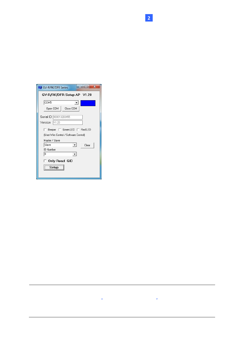 1 define the id and set the reader to slave | GeoVision GV-R1352 Card Reader (13.56 MHz) User Manual | Page 32 / 82