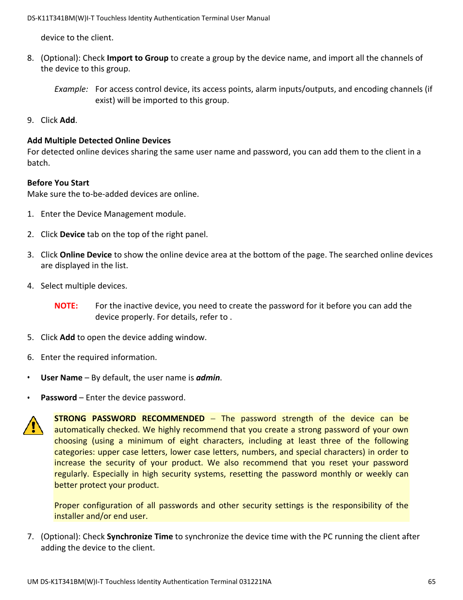 Hikvision DS-K1T341BMWI-T Touchless Identity Authentication Terminal User Manual | Page 65 / 141