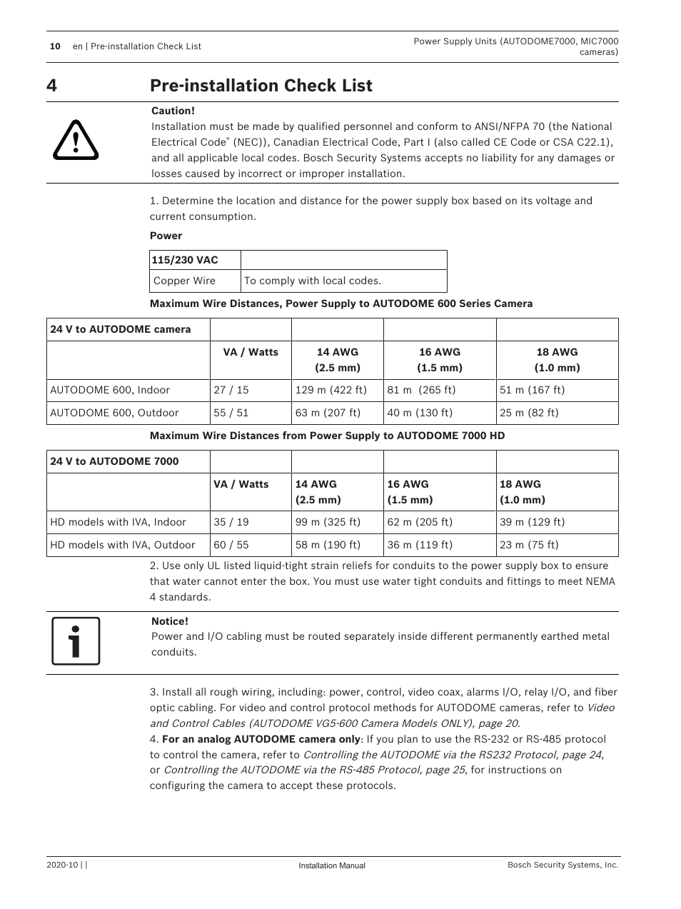 4 pre-installation check list, Pre-installation check list, 4pre-installation check list | Bosch VG4-A-PSU1 Power Supply Unit for CCTV Cameras User Manual | Page 10 / 36