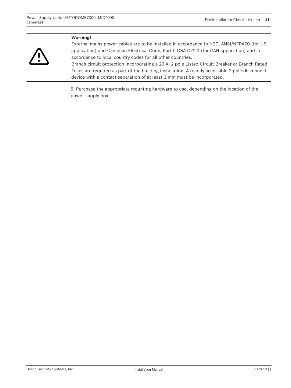 Bosch VG4-A-PSU1 Power Supply Unit for CCTV Cameras User Manual | Page 11 / 36