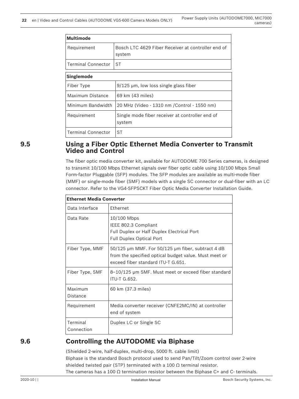 6 controlling the autodome via biphase, Controlling the autodome via biphase | Bosch VG4-A-PSU1 Power Supply Unit for CCTV Cameras User Manual | Page 22 / 36