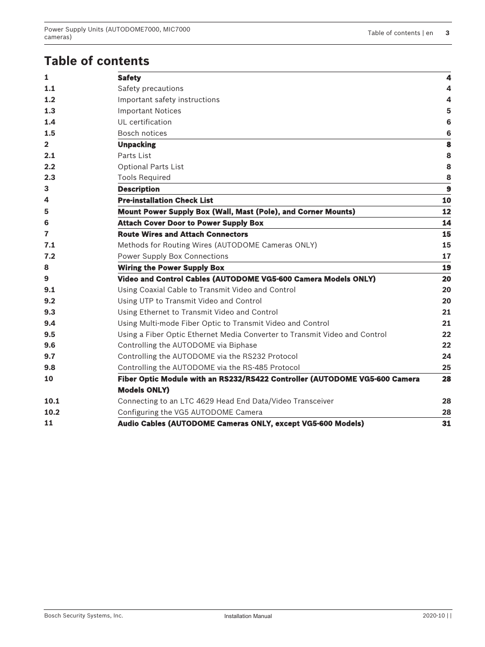 Bosch VG4-A-PSU1 Power Supply Unit for CCTV Cameras User Manual | Page 3 / 36