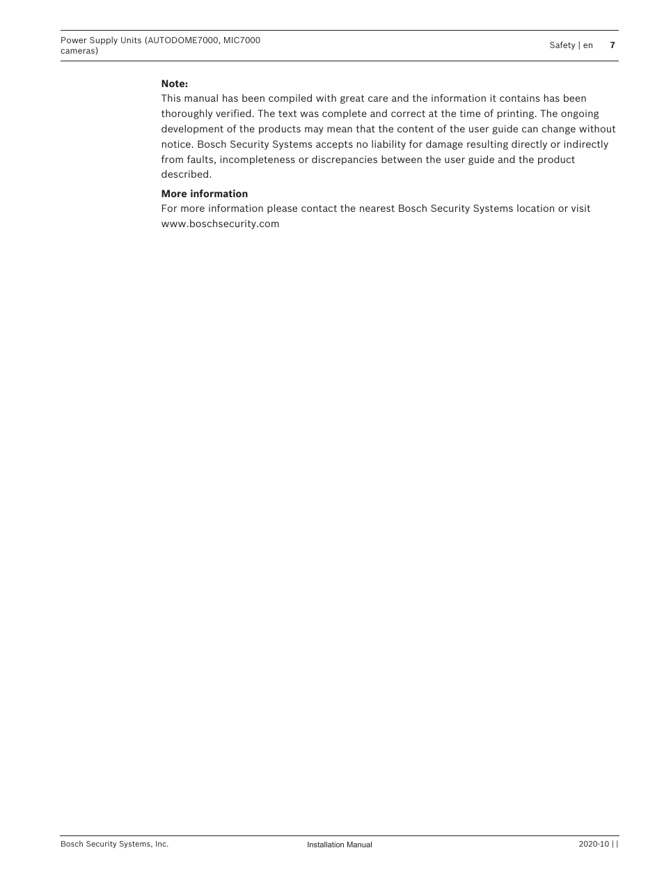 Bosch VG4-A-PSU1 Power Supply Unit for CCTV Cameras User Manual | Page 7 / 36