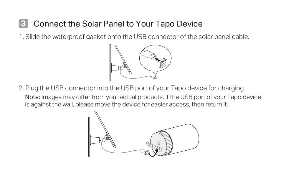 3connect the solar panel to your tapo device | TP-Link Tapo A200 Solar Panel User Manual | Page 5 / 5