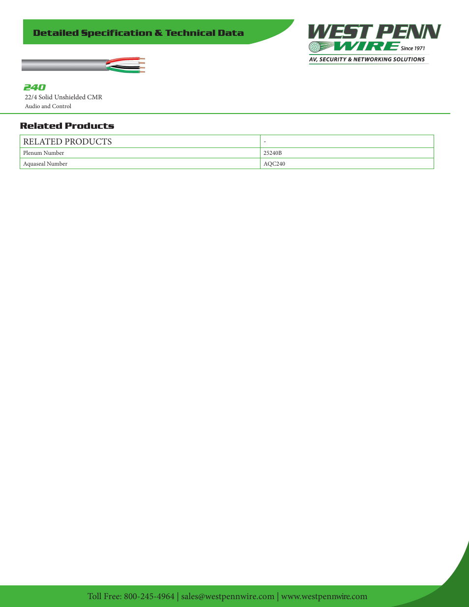 West Penn 240 22 AWG 4-Conductor Solid Unshielded Cable (1000', Gray) User Manual | Page 2 / 2