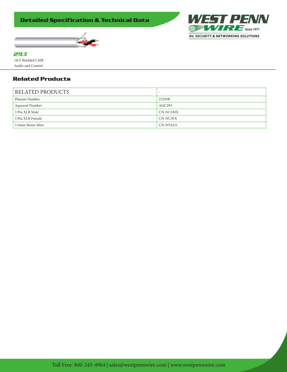 Related products | West Penn 293 18 AWG 2-Conductor Shielded Cable (500', Gray) User Manual | Page 2 / 2