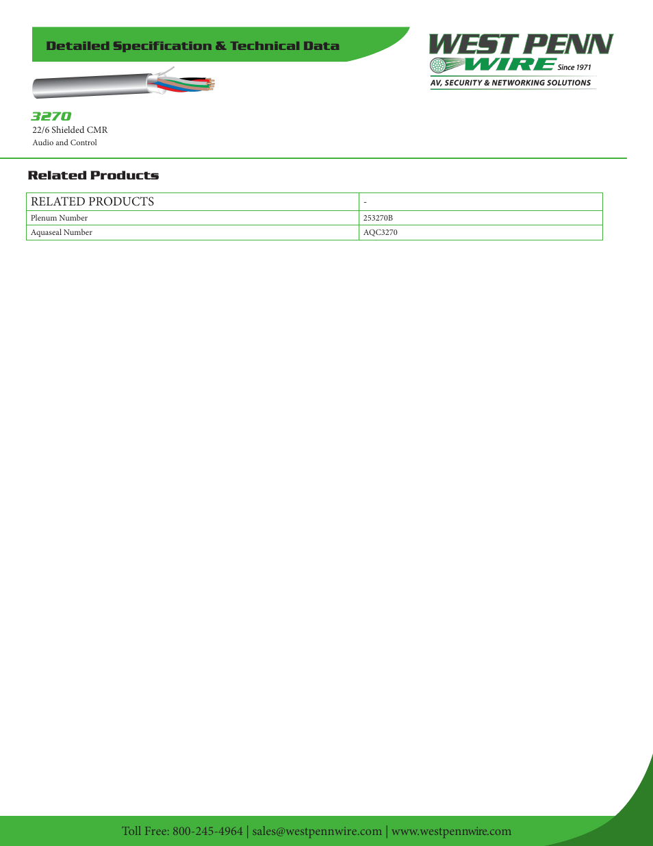 West Penn 3270 22 AWG 6-Conductor Shielded Cable (500', Gray) User Manual | Page 2 / 2