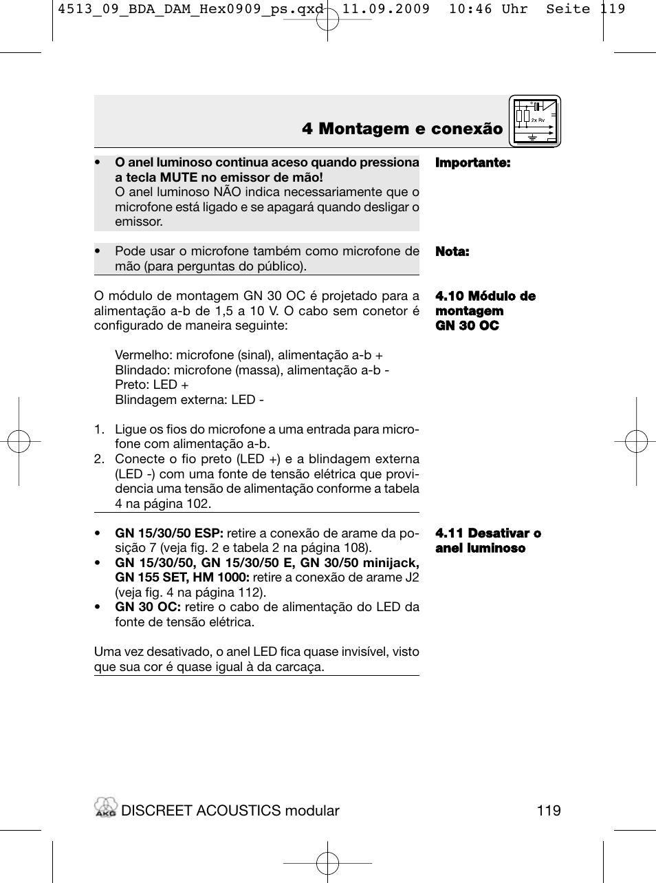 4 montagem e conexão | Akg HM 1000 Ceiling Hanging Module for CK Series Microphone Capsules User Manual | Page 119 / 132