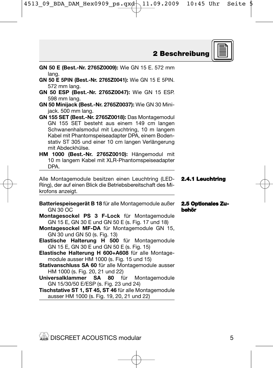 2 beschreibung | Akg HM 1000 Ceiling Hanging Module for CK Series Microphone Capsules User Manual | Page 5 / 132